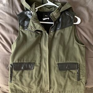 BDG green faux leather hooded vest